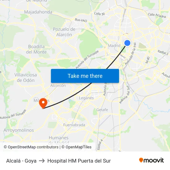 Alcalá - Goya to Hospital HM Puerta del Sur map