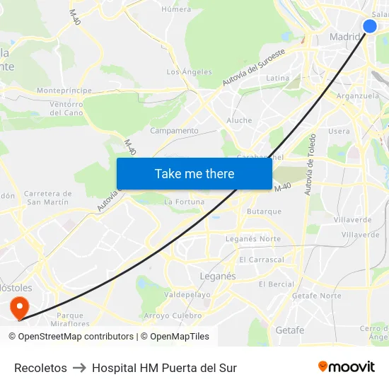 Recoletos to Hospital HM Puerta del Sur map