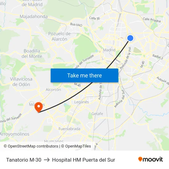 Tanatorio M-30 to Hospital HM Puerta del Sur map