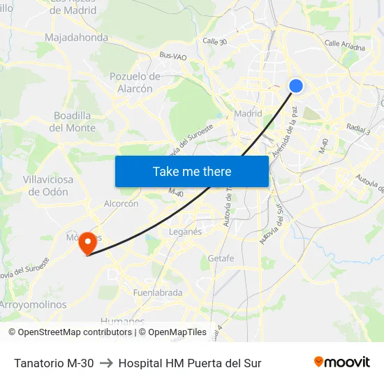 Tanatorio M-30 to Hospital HM Puerta del Sur map