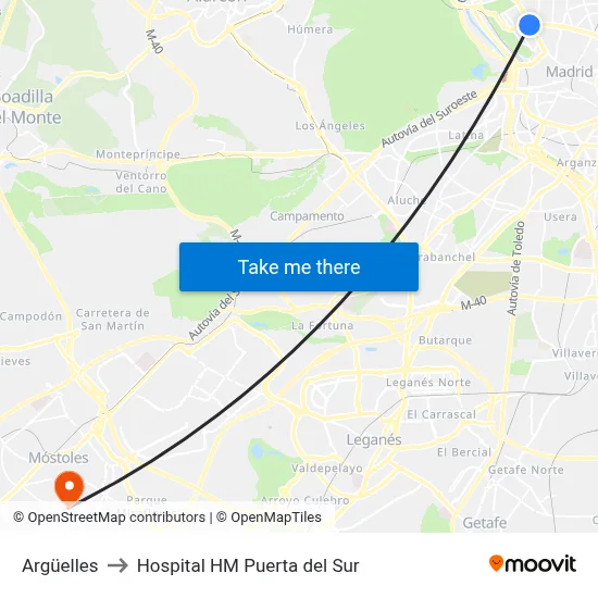 Argüelles to Hospital HM Puerta del Sur map