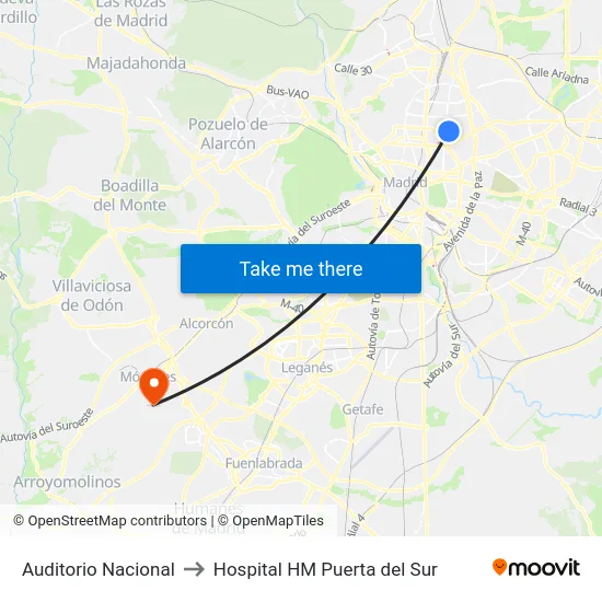 Auditorio Nacional to Hospital HM Puerta del Sur map