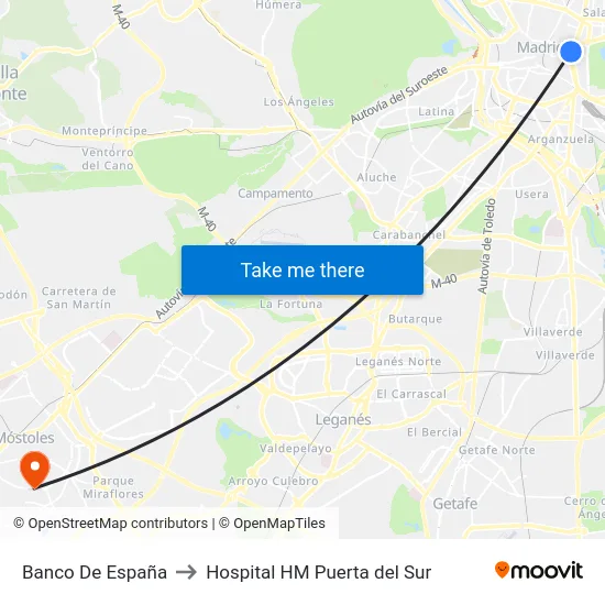 Banco De España to Hospital HM Puerta del Sur map