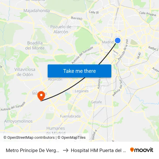 Metro Príncipe De Vergara to Hospital HM Puerta del Sur map