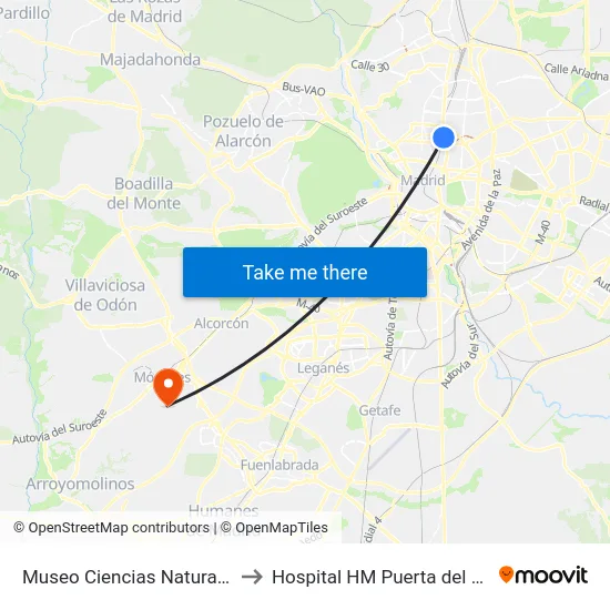 Museo Ciencias Naturales to Hospital HM Puerta del Sur map