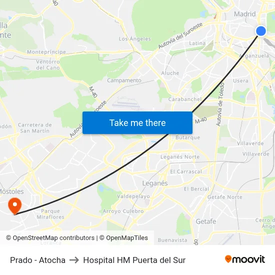 Prado - Atocha to Hospital HM Puerta del Sur map
