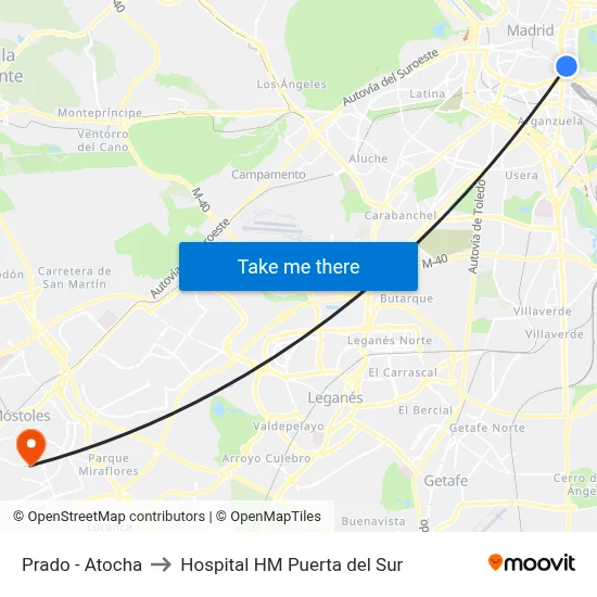 Prado - Atocha to Hospital HM Puerta del Sur map
