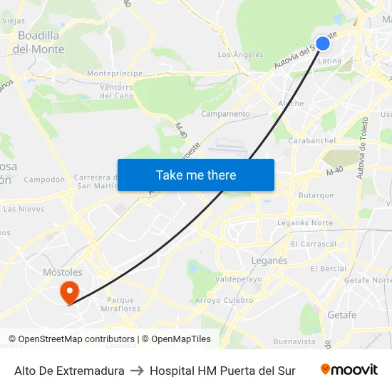 Alto De Extremadura to Hospital HM Puerta del Sur map