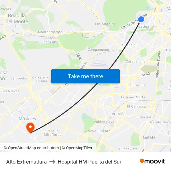 Alto Extremadura to Hospital HM Puerta del Sur map