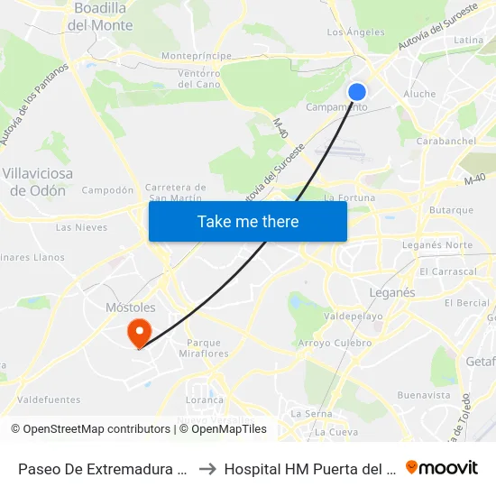 Paseo De Extremadura 445 to Hospital HM Puerta del Sur map