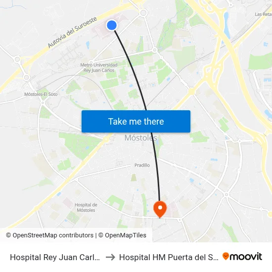 Hospital Rey Juan Carlos to Hospital HM Puerta del Sur map