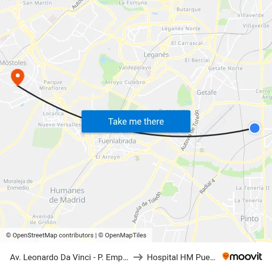 Av. Leonardo Da Vinci - P. Emp. La Carpetanía to Hospital HM Puerta del Sur map