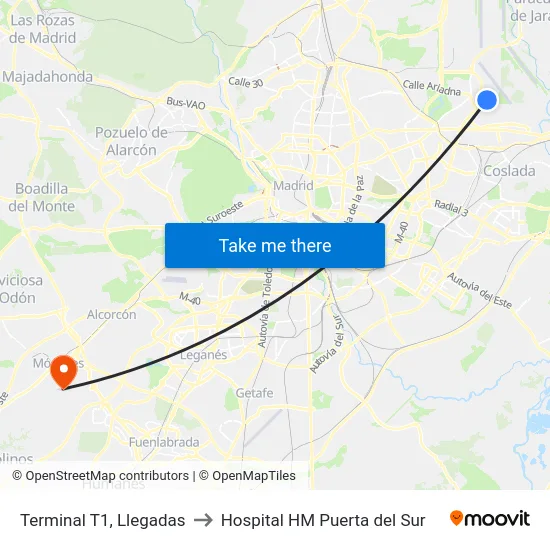 Terminal T1, Llegadas to Hospital HM Puerta del Sur map