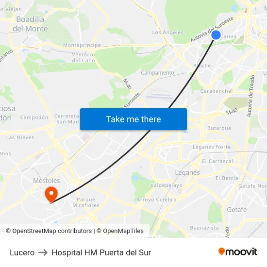 Lucero to Hospital HM Puerta del Sur map