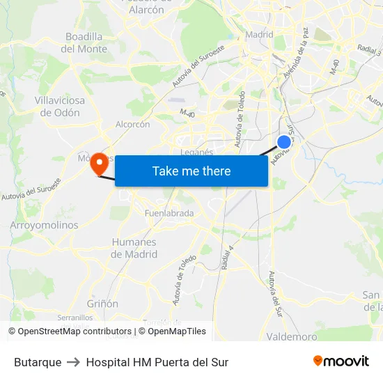 Butarque to Hospital HM Puerta del Sur map