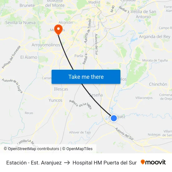 Estación - Est. Aranjuez to Hospital HM Puerta del Sur map