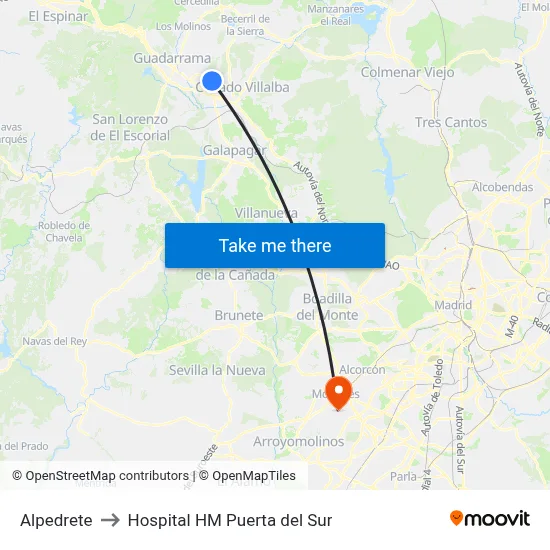 Alpedrete to Hospital HM Puerta del Sur map