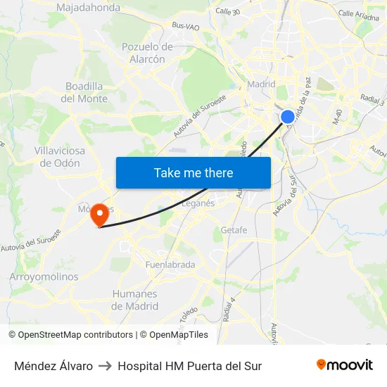 Méndez Álvaro to Hospital HM Puerta del Sur map