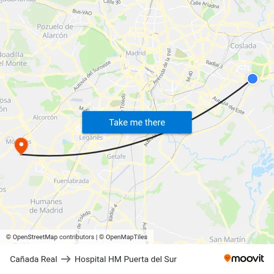 Cañada Real to Hospital HM Puerta del Sur map