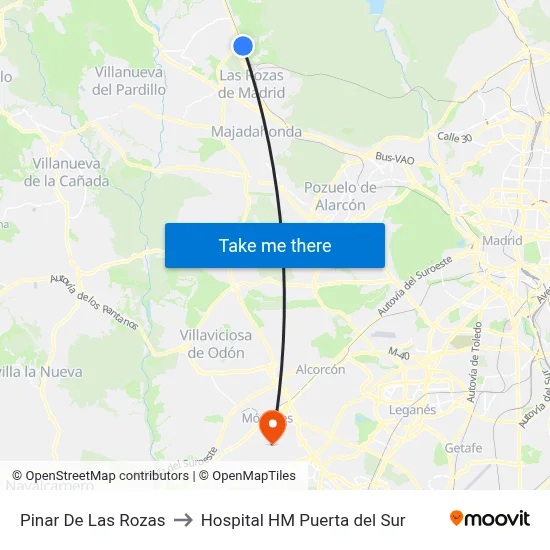 Pinar De Las Rozas to Hospital HM Puerta del Sur map