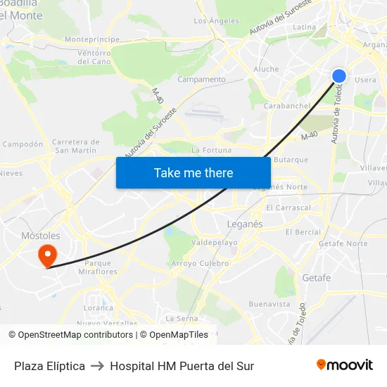 Plaza Elíptica to Hospital HM Puerta del Sur map