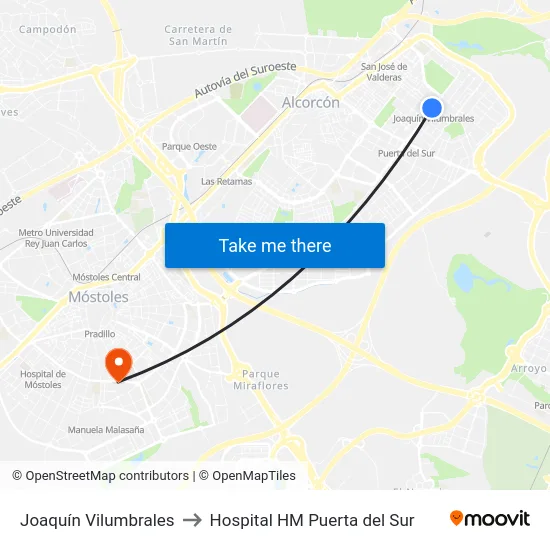 Joaquín Vilumbrales to Hospital HM Puerta del Sur map