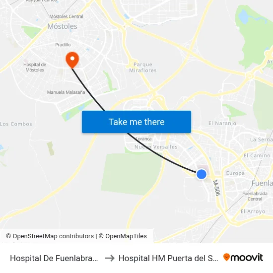 Hospital De Fuenlabrada to Hospital HM Puerta del Sur map