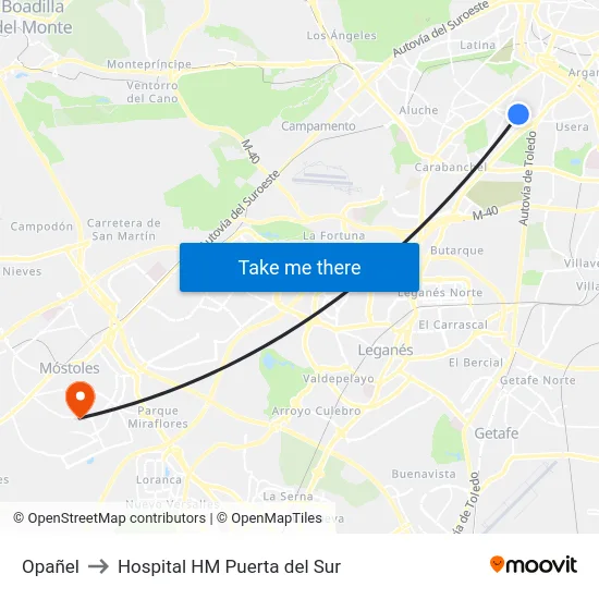 Opañel to Hospital HM Puerta del Sur map