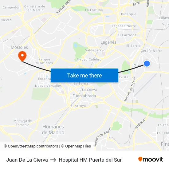 Juan De La Cierva to Hospital HM Puerta del Sur map