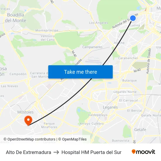 Alto De Extremadura to Hospital HM Puerta del Sur map