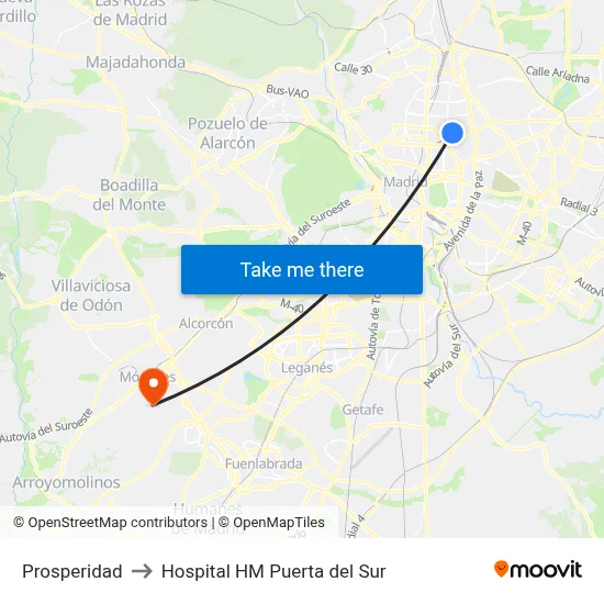 Prosperidad to Hospital HM Puerta del Sur map