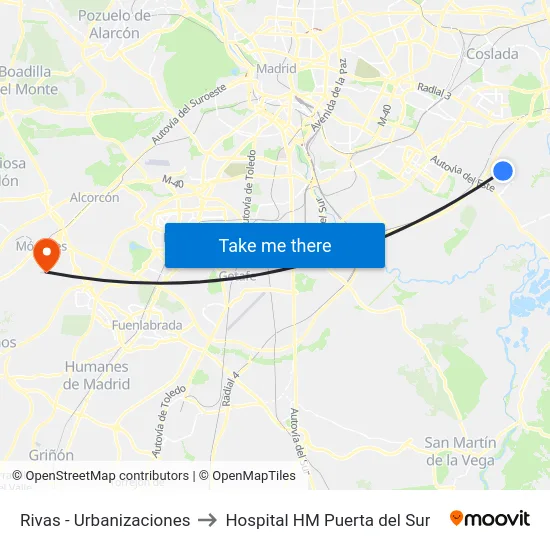Rivas - Urbanizaciones to Hospital HM Puerta del Sur map