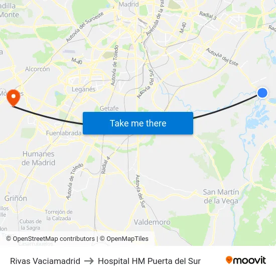 Rivas Vaciamadrid to Hospital HM Puerta del Sur map