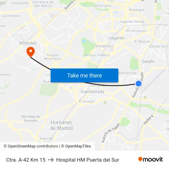 Ctra. A-42 Km 15 to Hospital HM Puerta del Sur map