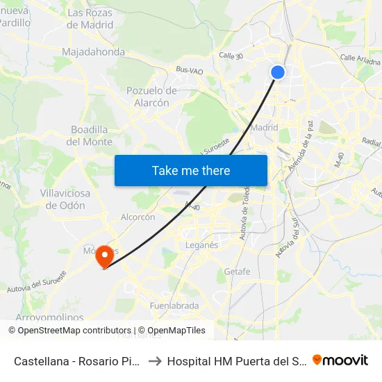 Castellana - Rosario Pino to Hospital HM Puerta del Sur map