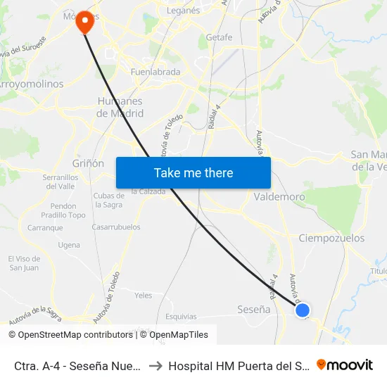 Ctra. A-4 - Seseña Nuevo to Hospital HM Puerta del Sur map