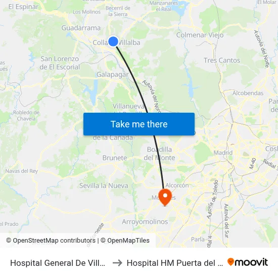 Hospital General De Villalba to Hospital HM Puerta del Sur map