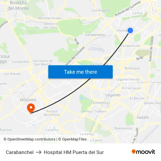 Carabanchel to Hospital HM Puerta del Sur map