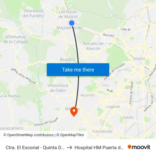 Ctra. El Escorial - Quinta Del Sol to Hospital HM Puerta del Sur map