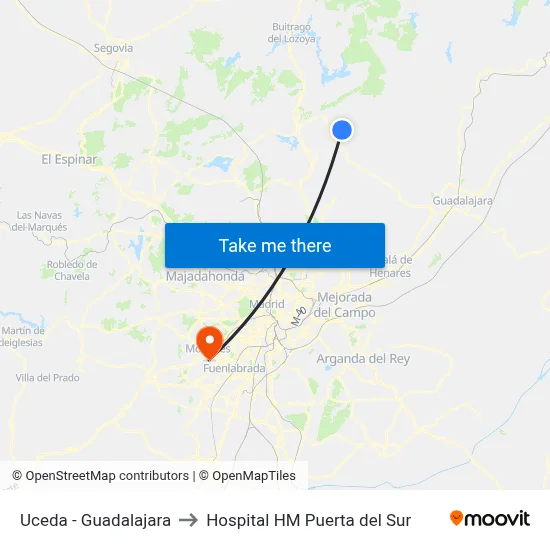 Uceda - Guadalajara to Hospital HM Puerta del Sur map