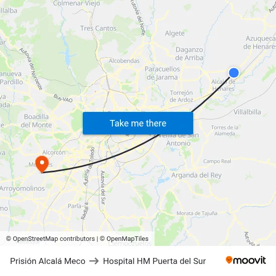 Prisión Alcalá Meco to Hospital HM Puerta del Sur map