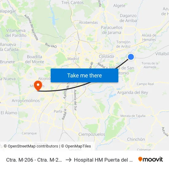 Ctra. M-206 - Ctra. M-203 to Hospital HM Puerta del Sur map