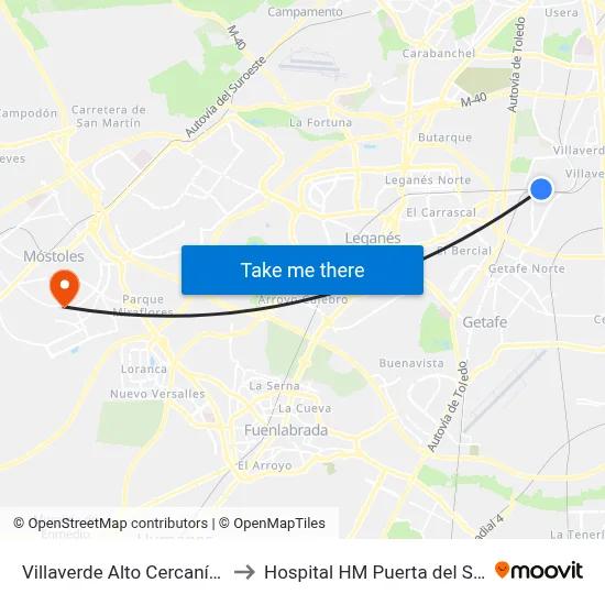 Villaverde Alto Cercanías to Hospital HM Puerta del Sur map