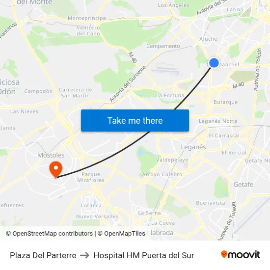 Plaza Del Parterre to Hospital HM Puerta del Sur map