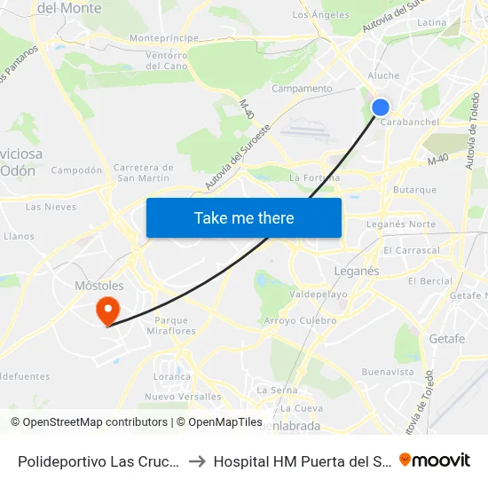 Polideportivo Las Cruces to Hospital HM Puerta del Sur map