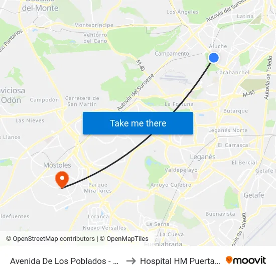 Avenida De Los Poblados - Comisaria to Hospital HM Puerta del Sur map