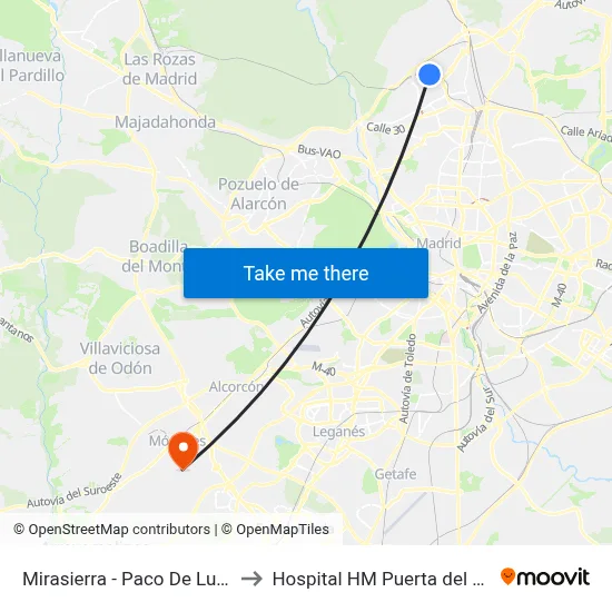 Mirasierra - Paco De Lucía to Hospital HM Puerta del Sur map