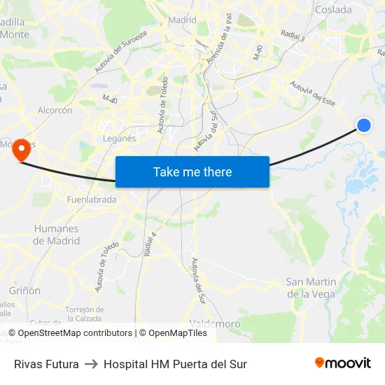 Rivas Futura to Hospital HM Puerta del Sur map