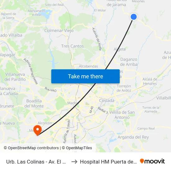 Urb. Las Colinas - Av. El Casar to Hospital HM Puerta del Sur map