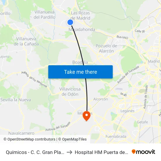 Químicos - C. C. Gran Plaza 2 to Hospital HM Puerta del Sur map